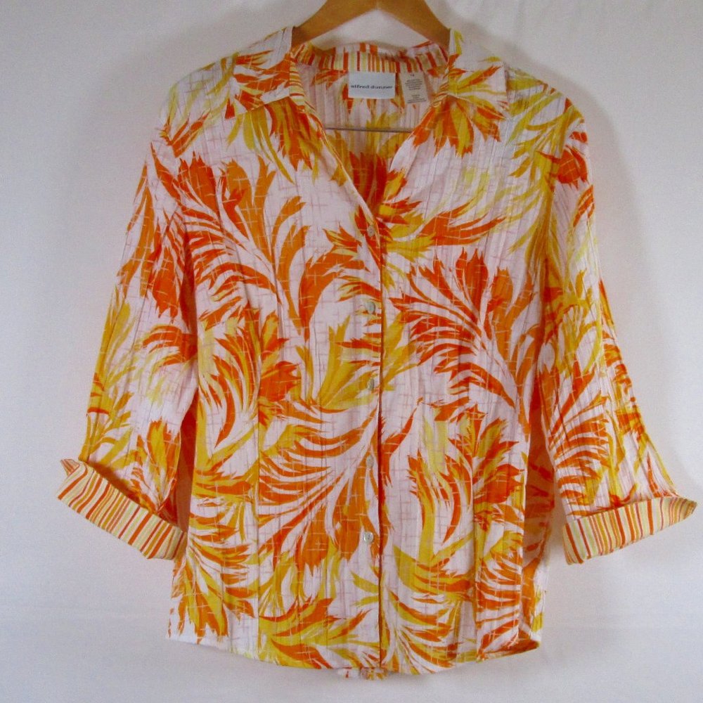 Alfred Dunner Womens Floral Print Yellow\Orange\White Button Down Shirt … - Picture 1 of 8